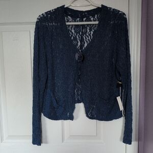 NWT Blue Cotton Lace Cardigan